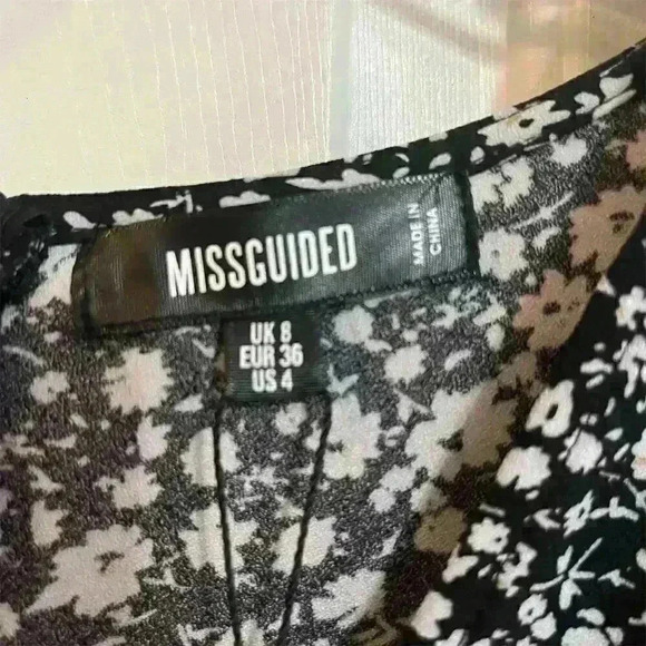 Missguided V Neck Balloon Sleeve Midi Dress Black Floral Polka Dot UK 8 US 4 - Picture 3 of 9